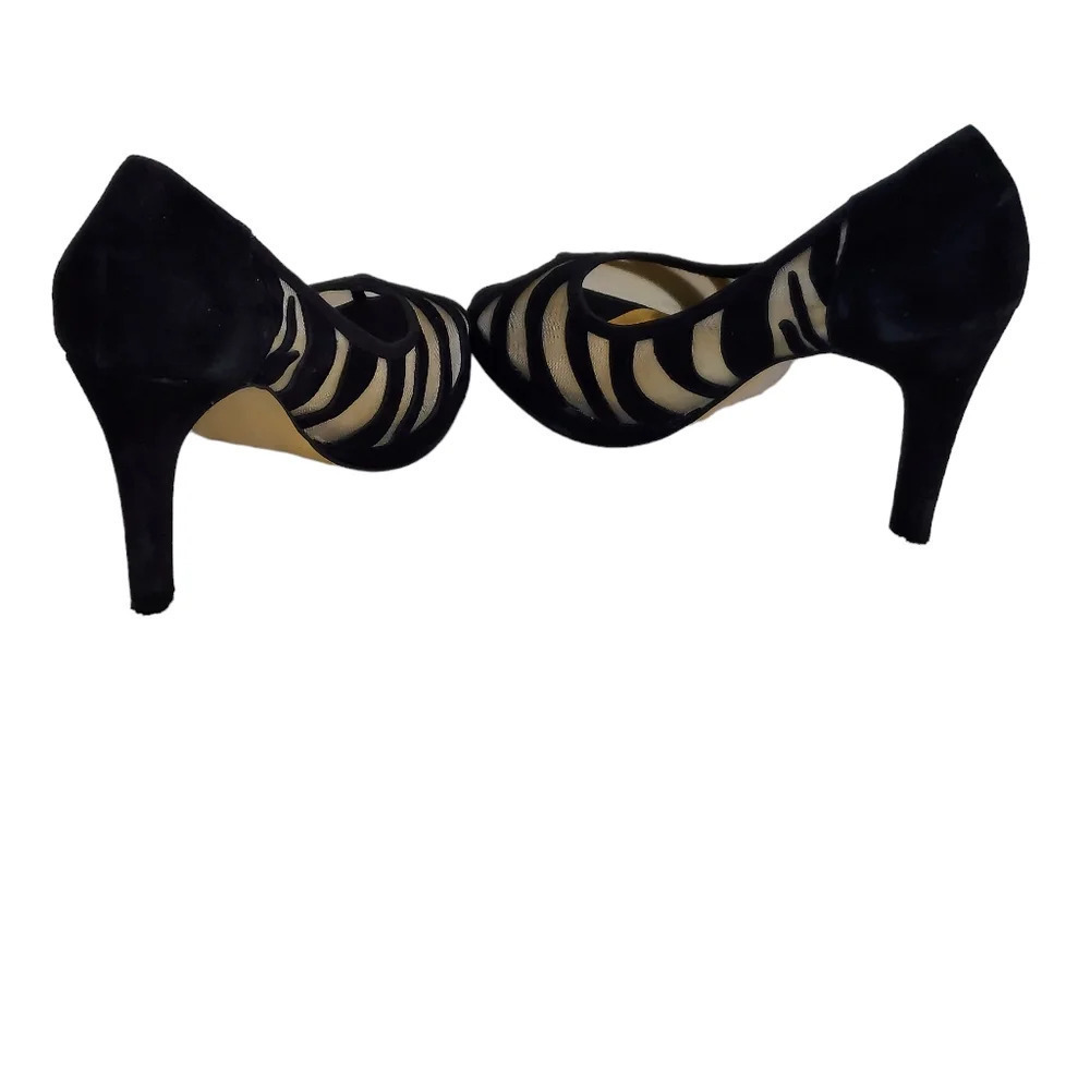 Beverly Feldman Honey2 Black Suede and Mesh Peep Toe Heel - Picture 8 of 16